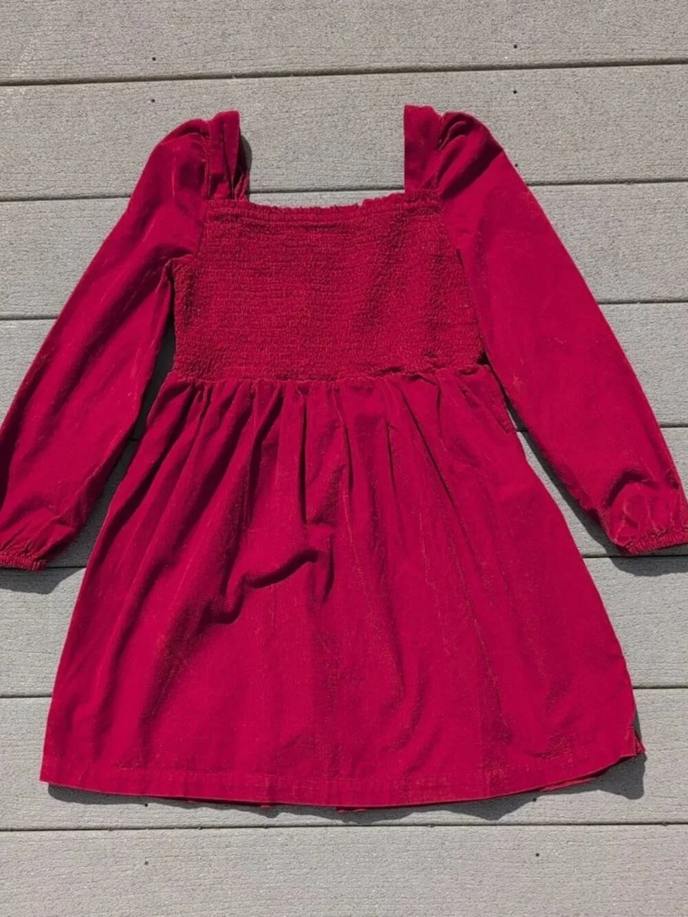 Gap Kids Smocked Corduroy Long Sleeve Dress | Girls Red Dress